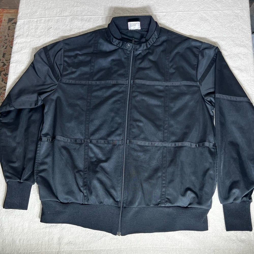 Cafe racer men’s zip up‎ jacket. Size large black knit polyester.